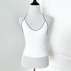 ANWND White Ribbed Camisole with Navy Blue Trim - M/L